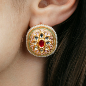 Pink Floral Indian Meenakari Enamel Kundan Stone Studs Ethnic Earrings - ScentiMelti Home Fragrance, Beauty & Gifts UK