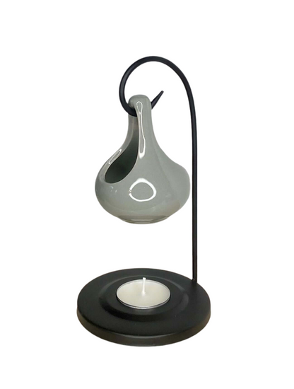 'Sophia' Hanging Teardrop Wax Melt Oil Burner with black stand | GREY - ScentiMelti Home Fragrance, Beauty & Gifts UK