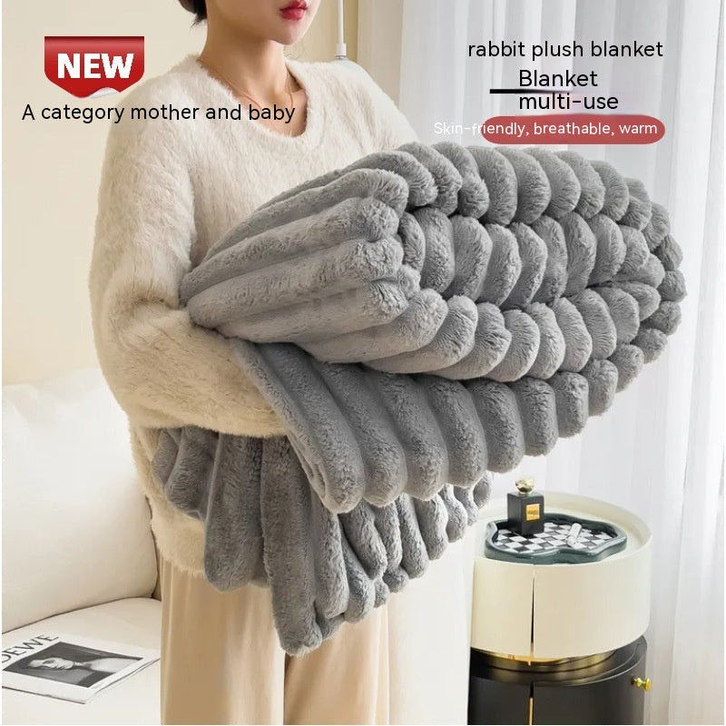 Super Soft Bubble Velvet Warm Faux Rabbit Fur Style Thick Blanket Throw | 10 Colours & 6 Sizes