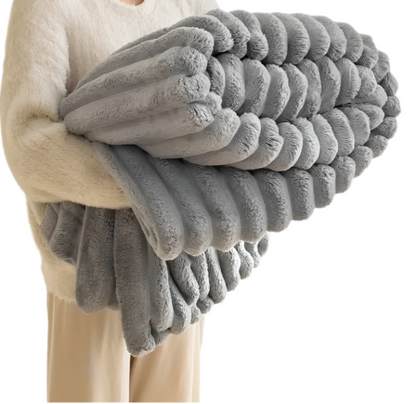 Super Soft Bubble Velvet Warm Faux Rabbit Fur Style Thick Blanket Throw | 10 Colours & 6 Sizes