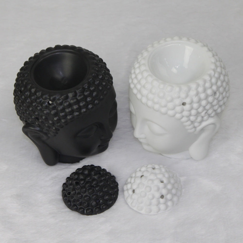 Buddha Head Oil Burner- Black & White - ScentiMelti  Buddha Head Oil Burner- Black & White