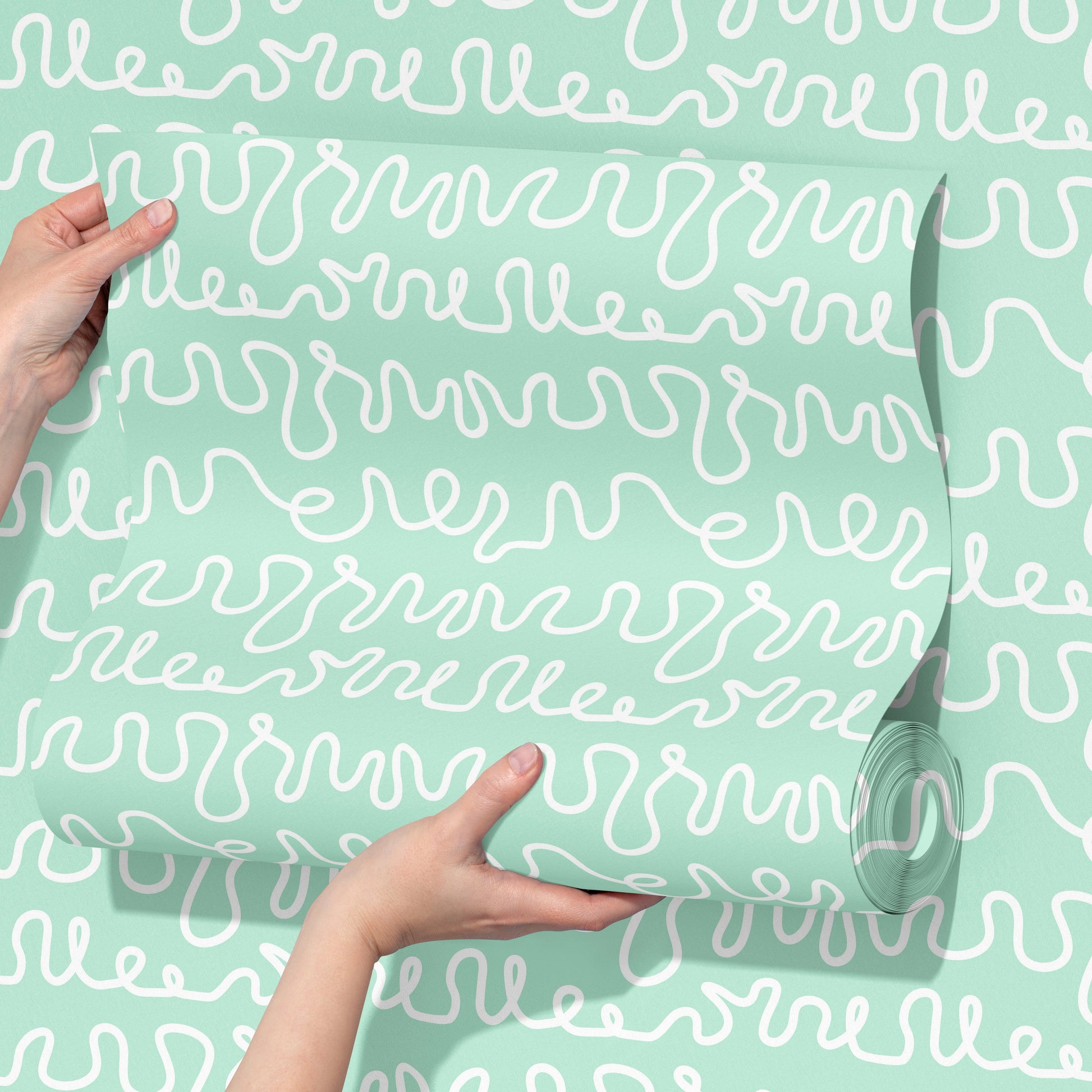 Squiggle Wallpaper in Joyful Mint | abstract wallpaper in mint green - ScentiMelti Home Fragrance, Beauty & Gifts UK