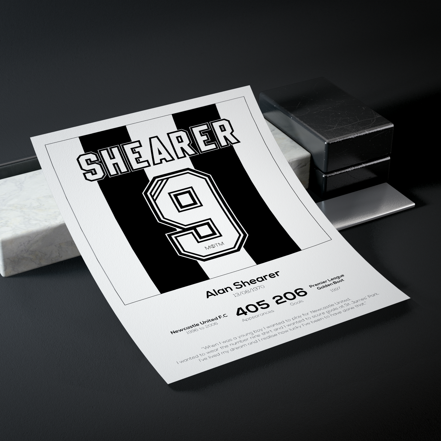 Alan Shearer Newcastle United Legend Stats Print MOTM Football ScentiMelti Wax Melts