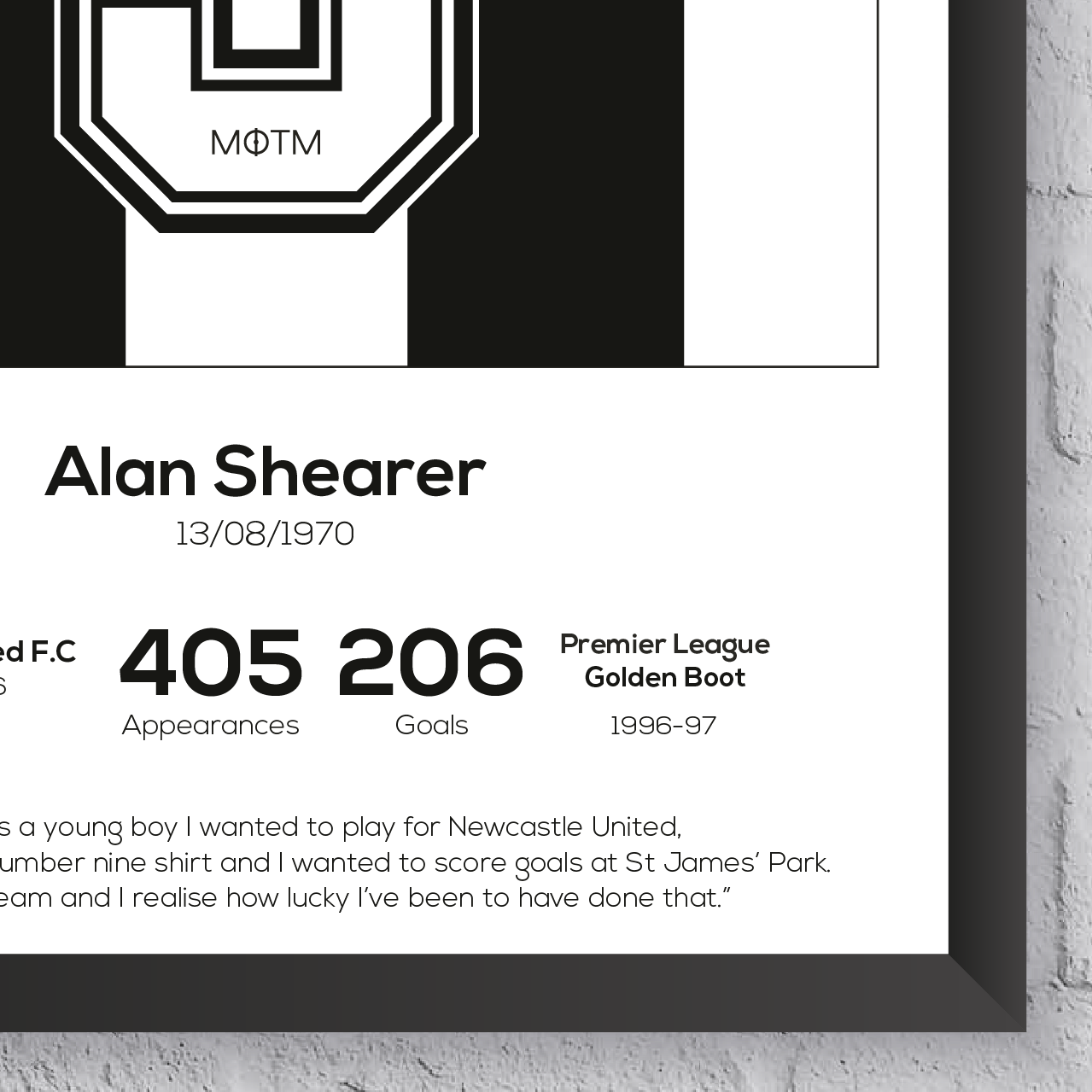 Alan Shearer Newcastle United Legend Stats Print MOTM Football ScentiMelti Wax Melts