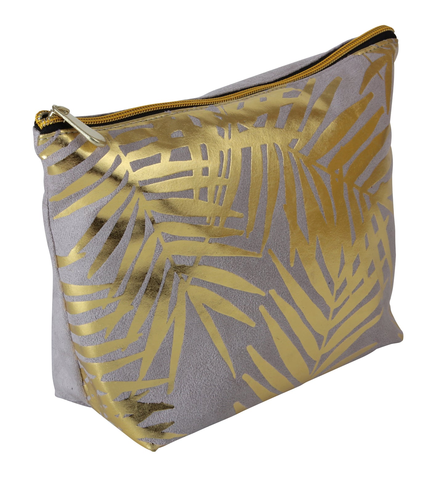 Fancy Metal Goods Grey Velvet with Gold Foil Palm Leaves Cosmetic Bag - ScentiMelti Home Fragrance, Beauty & Gifts UK