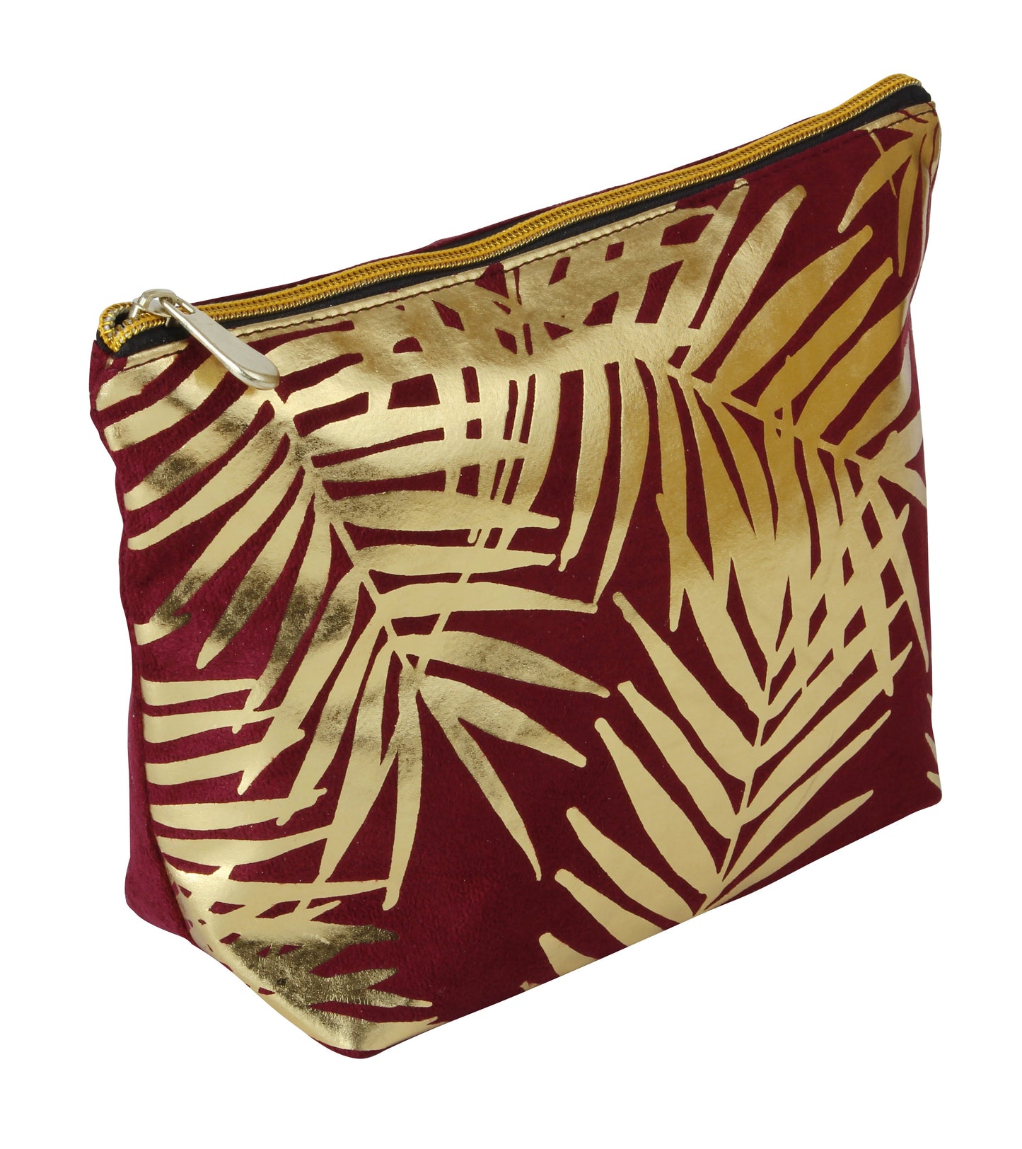 Fancy Metal Goods Burgundy Velvet with Gold Foil Palm Leaves Cosmetic Bag - ScentiMelti Home Fragrance, Beauty & Gifts UK