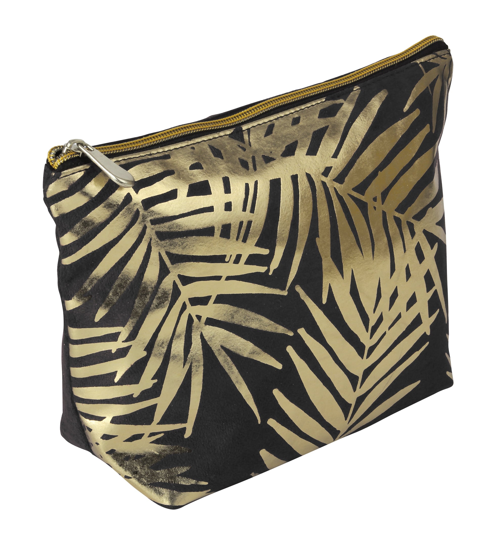 Fancy Metal Goods Black Velvet with Gold Foil Palm Leaves Cosmetic Bag - ScentiMelti Home Fragrance, Beauty & Gifts UK