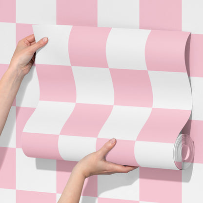 ‘Checkmate’ Checkered Wallpaper in Pink Candy - ScentiMelti Home Fragrance, Beauty & Gifts UK