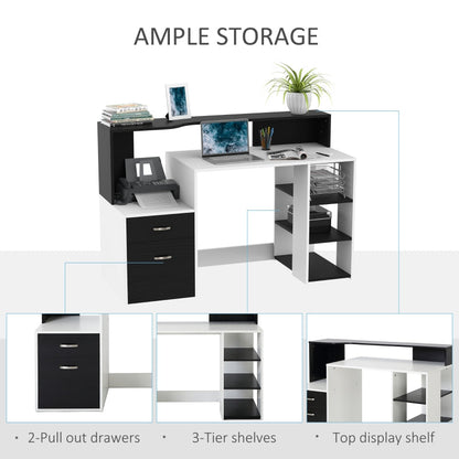 Modern Computer Desk with Drawers and Storage Shelves, Study Workstation, Writing Desk with Printer Stand for Home Office, Black and White - ScentiMelti Home Fragrance, Beauty & Gifts UK