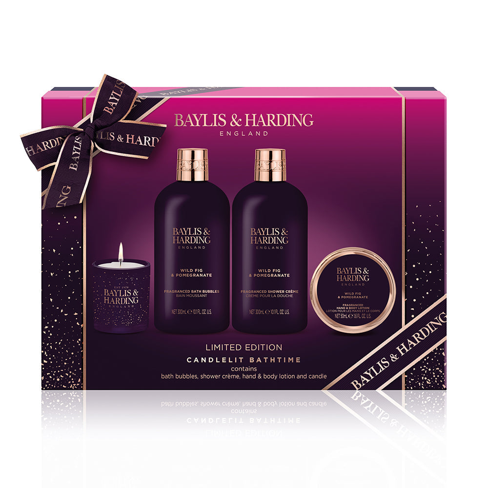 Baylis & Harding Limited Edition Wild Fig & Pomegranate Luxury Candlelit Bathtime Gift Set - Vegan Friendly - ScentiMelti Home Fragrance, Beauty & Gifts UK