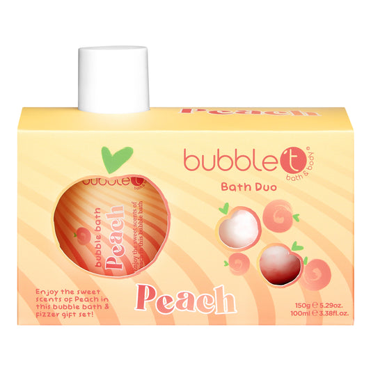 Bubble T Peach Bath Bomb Fizzer & Bubble Bath Duo Gift Set Beauty Goddess ScentiMelti Wax Melts