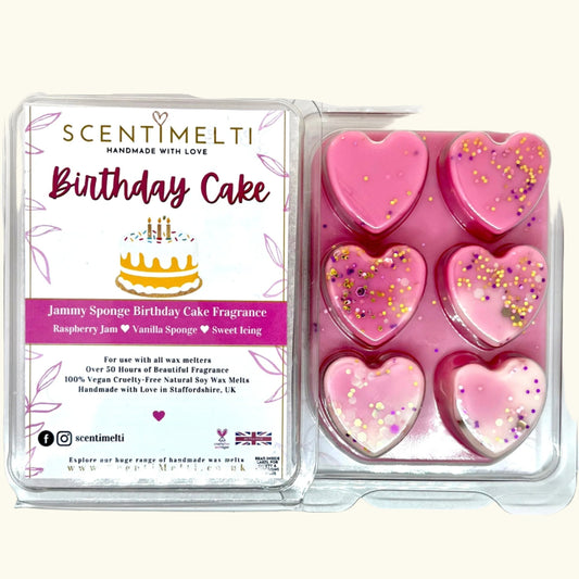 Birthday Cake Heart Clamshell Wax Melts - ScentiMelti  Birthday Cake Heart Clamshell Wax Melts