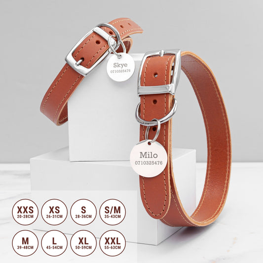 Personalised Classic Brown Leather Dog Collar With Tag - ScentiMelti Home Fragrance, Beauty & Gifts UK