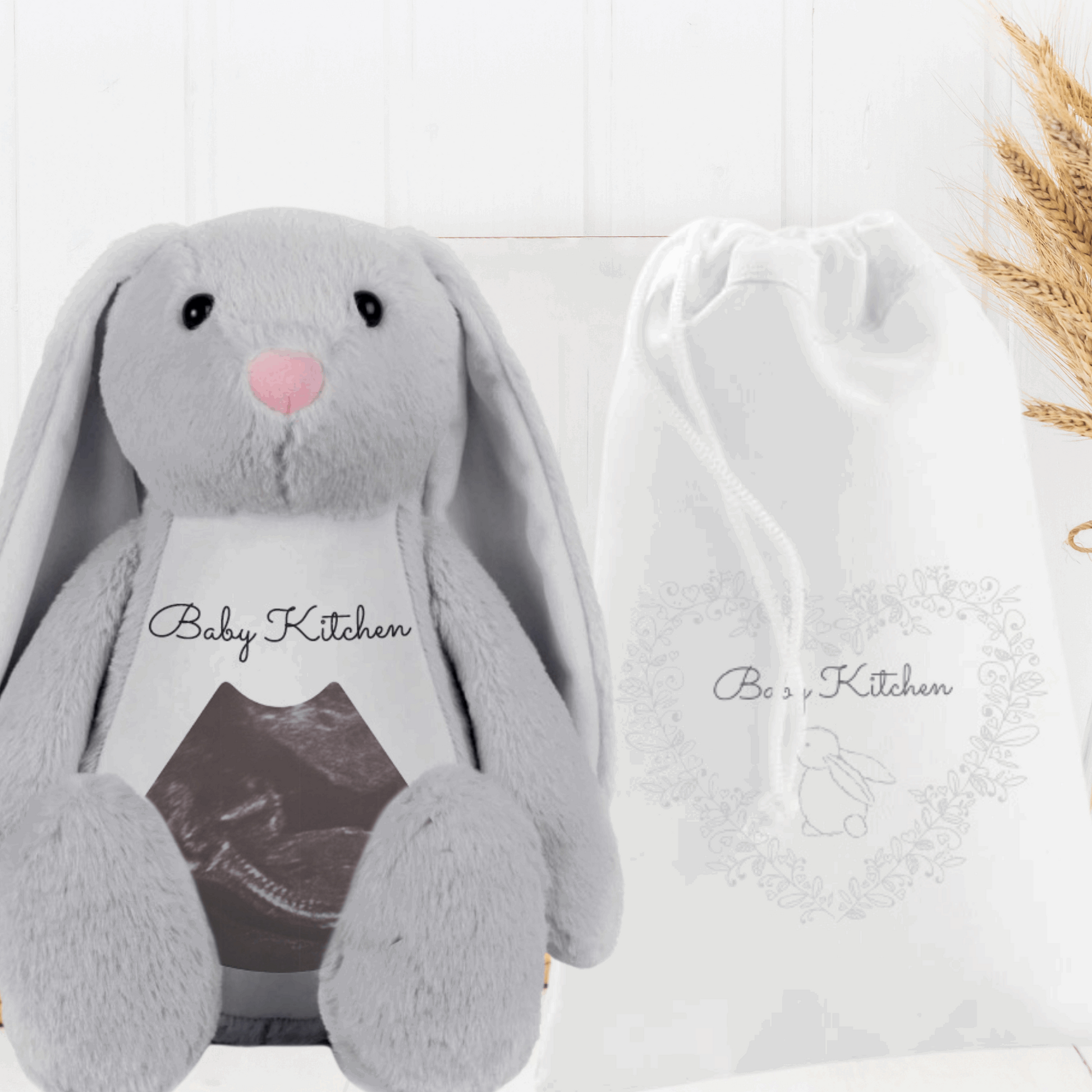 Hello Bear - Neutral Baby Bunny scan photo Bear with personalised gift bag Sweetlea Gifts Ltd ScentiMelti Wax Melts