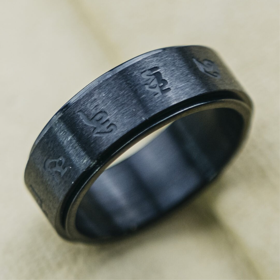 8mm Matt Black Rotating Buddhist Tibetan Spinner Prayer Monk Spinner Ring - ScentiMelti Home Fragrance, Beauty & Gifts UK