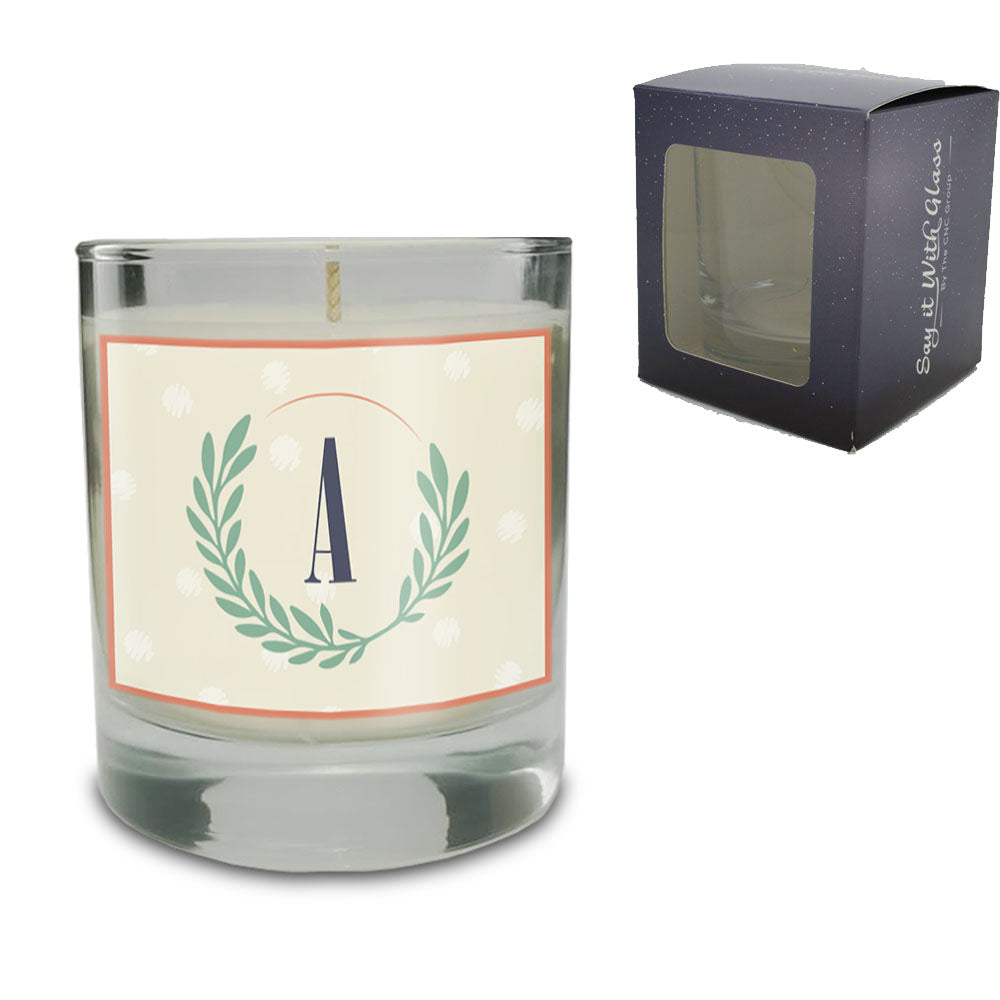 Vanilla Scented Candle with Initial in Wreath Label - ScentiMelti Home Fragrance, Beauty & Gifts UK