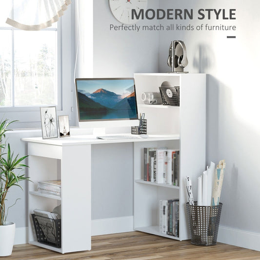 120cm Modern Computer Desk Bookshelf Study Table Workstation PC Laptop Writing Home Office 6 Shelves White - ScentiMelti Home Fragrance, Beauty & Gifts UK