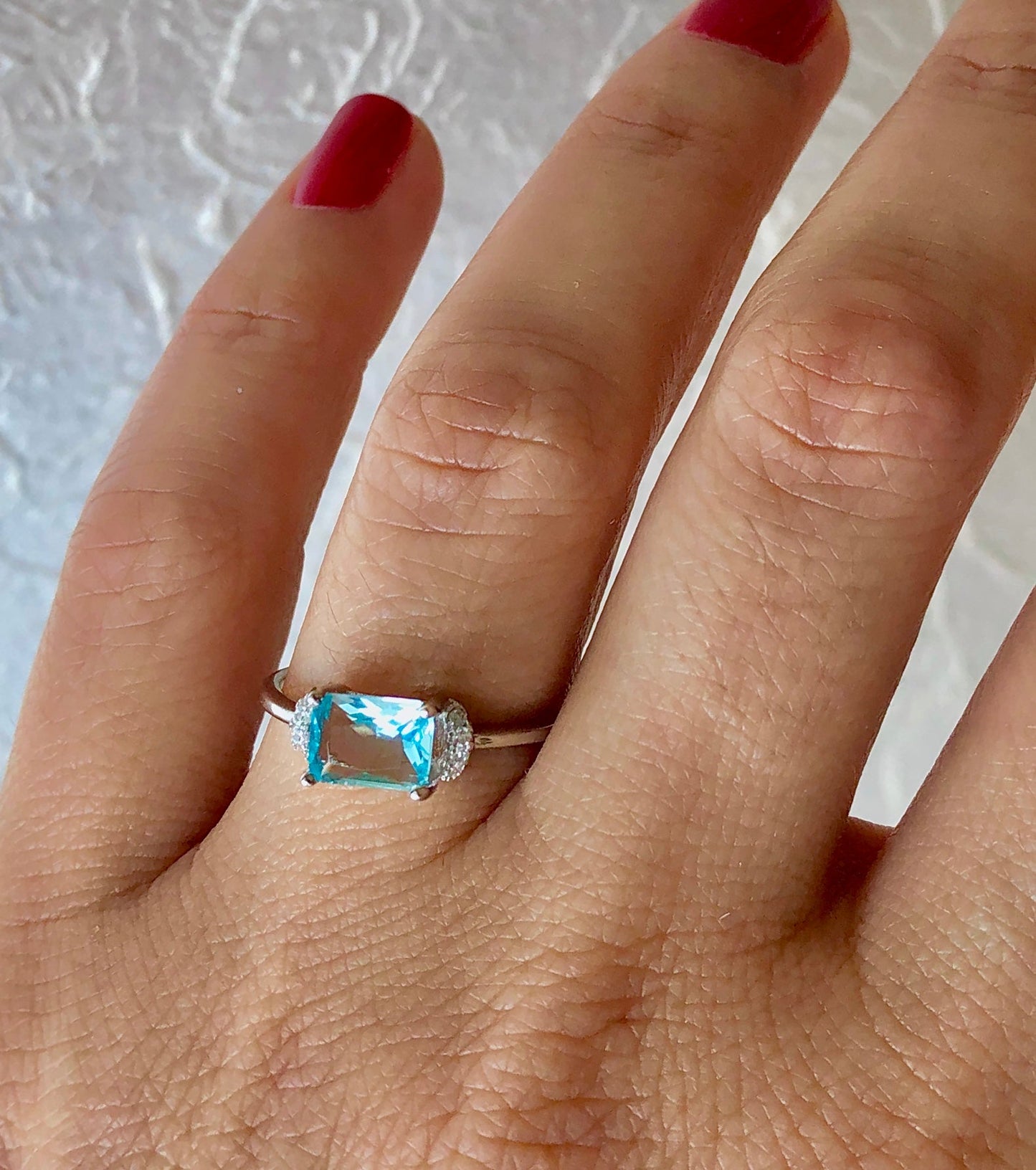 Light Blue Princess Cut Stone ring - ScentiMelti Home Fragrance, Beauty & Gifts UK