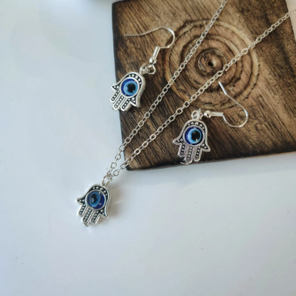 Hamsa Protection Evil Eye Fatima Hand Charm Drop Dangle Necklace and Earrings - ScentiMelti Home Fragrance, Beauty & Gifts UK