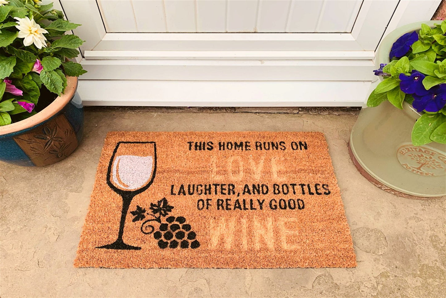 Coir Doormat with Wine Glass & Love - ScentiMelti Home Fragrance, Beauty & Gifts UK