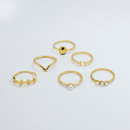 6 Piece Gold Plated Oxidised Bohemian Vintage Tribal Stacking Retro Ring Set - ScentiMelti Home Fragrance, Beauty & Gifts UK