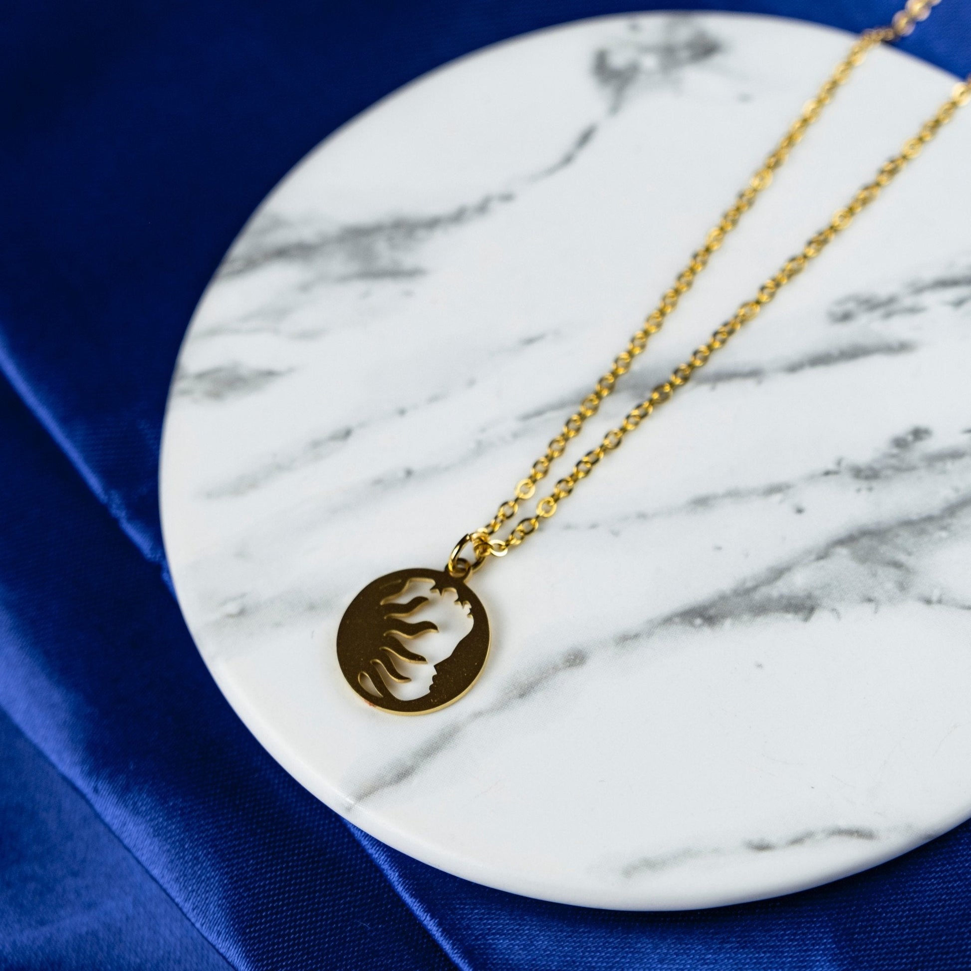 Stainless Steel Gold Sun Moon Small Round Disc Pendant Necklace - ScentiMelti Home Fragrance, Beauty & Gifts UK