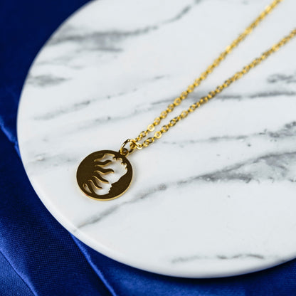 Stainless Steel Gold Sun Moon Small Round Disc Pendant Necklace - ScentiMelti Home Fragrance, Beauty & Gifts UK