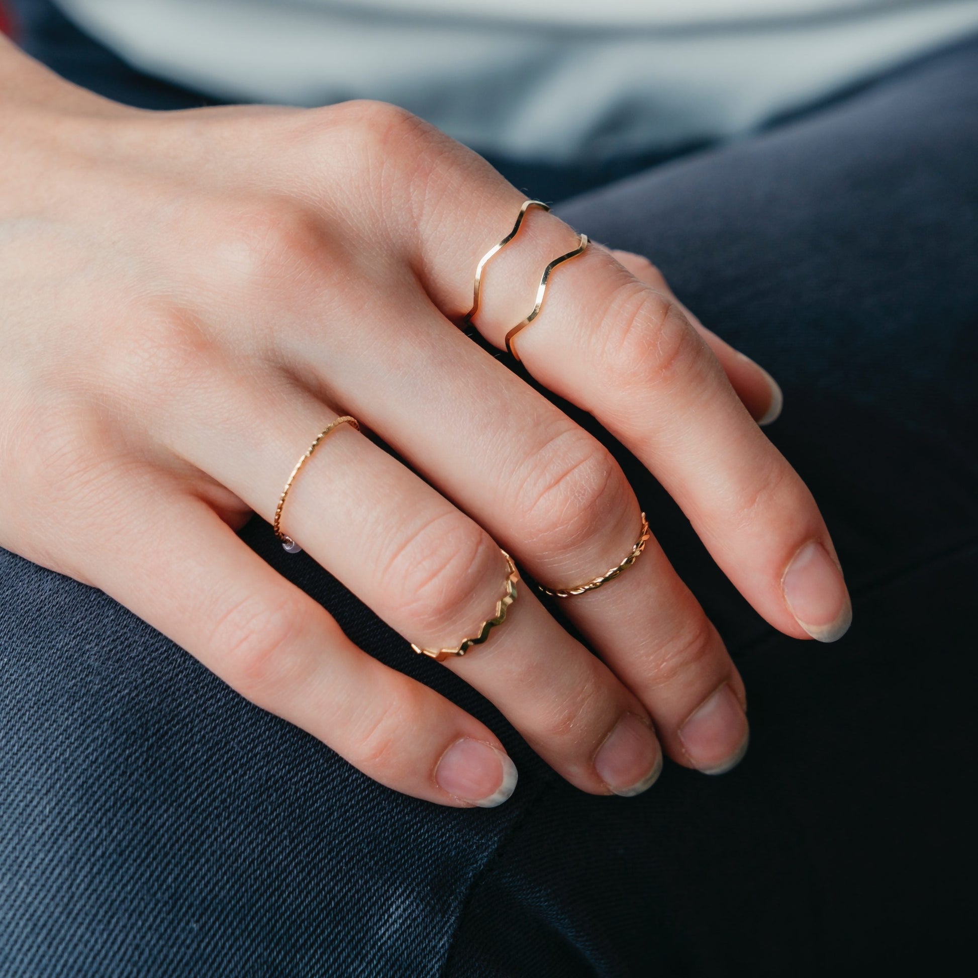 5 Piece Slim Silver Gold Stackable Midi Pearl Bohemian Beach Ring Set - ScentiMelti Home Fragrance, Beauty & Gifts UK