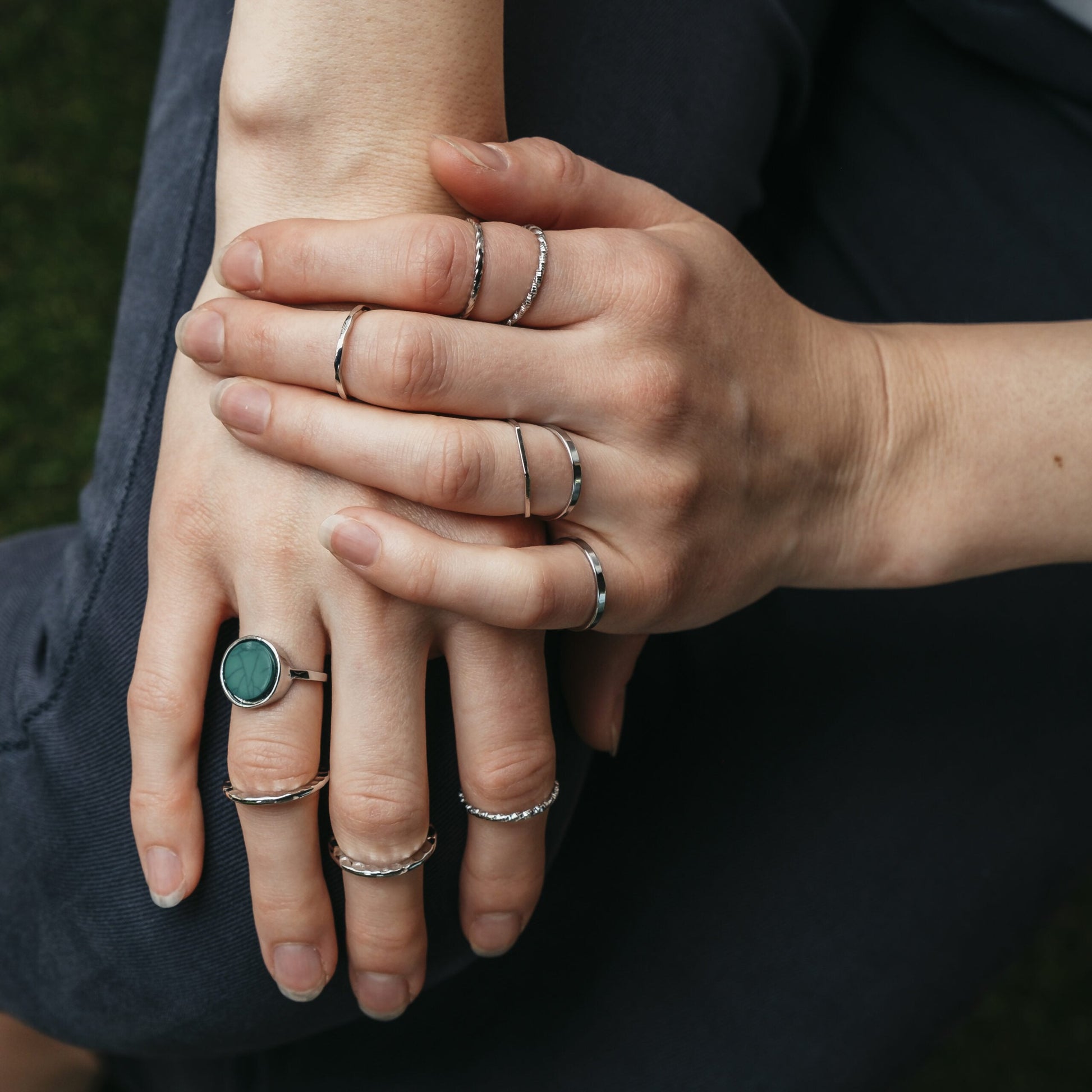 10 Pieces Silver Stackable Green Stone Retro Multi Finger Boho Ring Set - ScentiMelti Home Fragrance, Beauty & Gifts UK