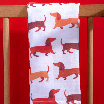 Muslin Swaddle Baby Blanket Large Organic Cotton Dachshund Sausage Dog - ScentiMelti Home Fragrance, Beauty & Gifts UK