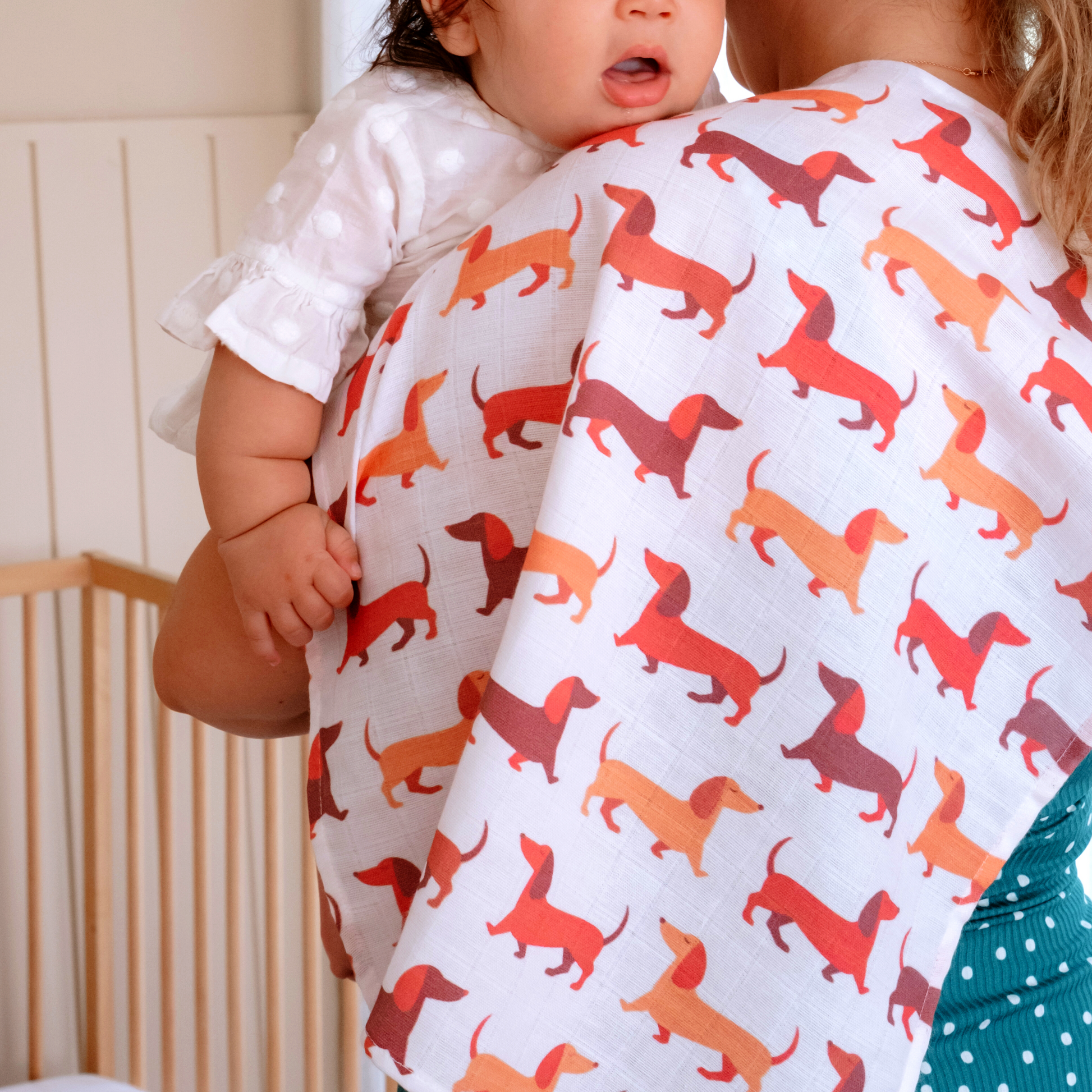 Muslin Swaddle Baby Blanket Large Organic Cotton Dachshund Sausage Dog - ScentiMelti Home Fragrance, Beauty & Gifts UK