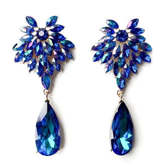 Christiana Blue Jewelled Statement Earrings | Luxury Unique Statement Earrings LUXE TONES ScentiMelti Wax Melts