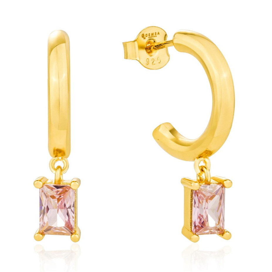 Pink Candy Baguette Charm Hoop Earrings 18K Gold on Sterling Silver Gemsa.co.uk ScentiMelti Wax Melts