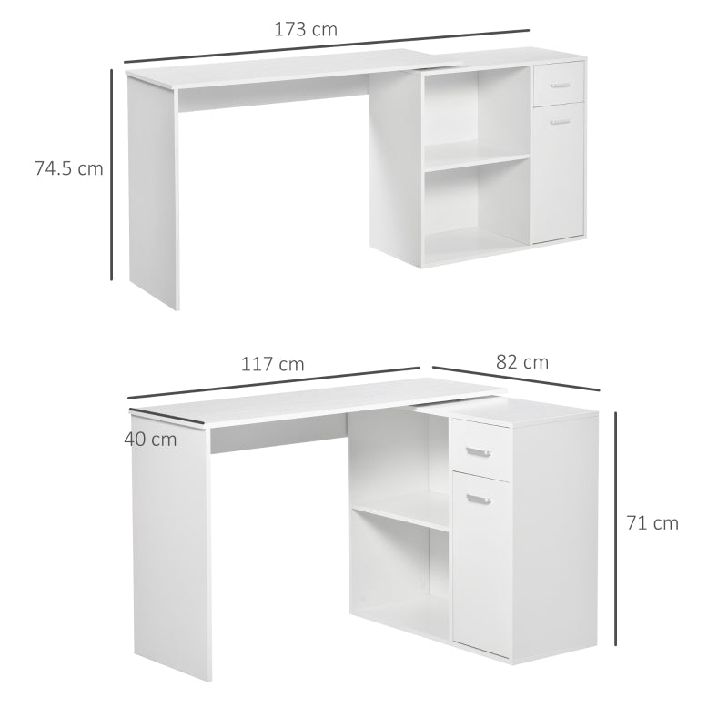 L-Shaped Desk Computer Corner Desk, Adjustable Dining Table with Storage Shelf and Drawer, Workstation for Home Office, White - ScentiMelti Home Fragrance, Beauty & Gifts UK