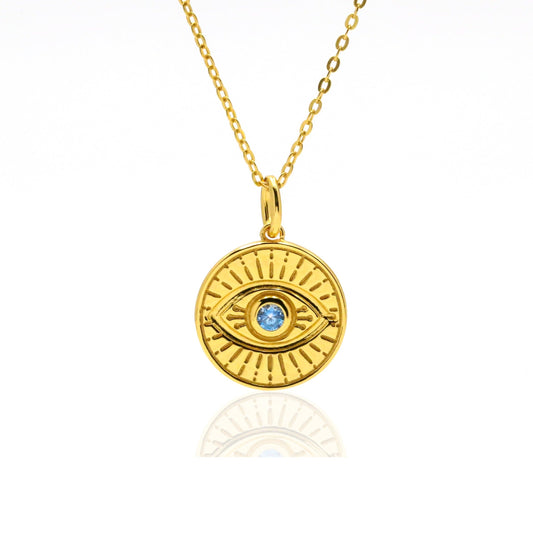 Talisman Evil Eye Coin Luck Pendant Necklace 18K Gold Vermeil - ScentiMelti Home Fragrance, Beauty & Gifts UK