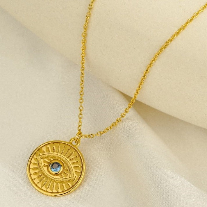 Talisman Evil Eye Coin Luck Pendant Necklace 18K Gold Vermeil - ScentiMelti Home Fragrance, Beauty & Gifts UK