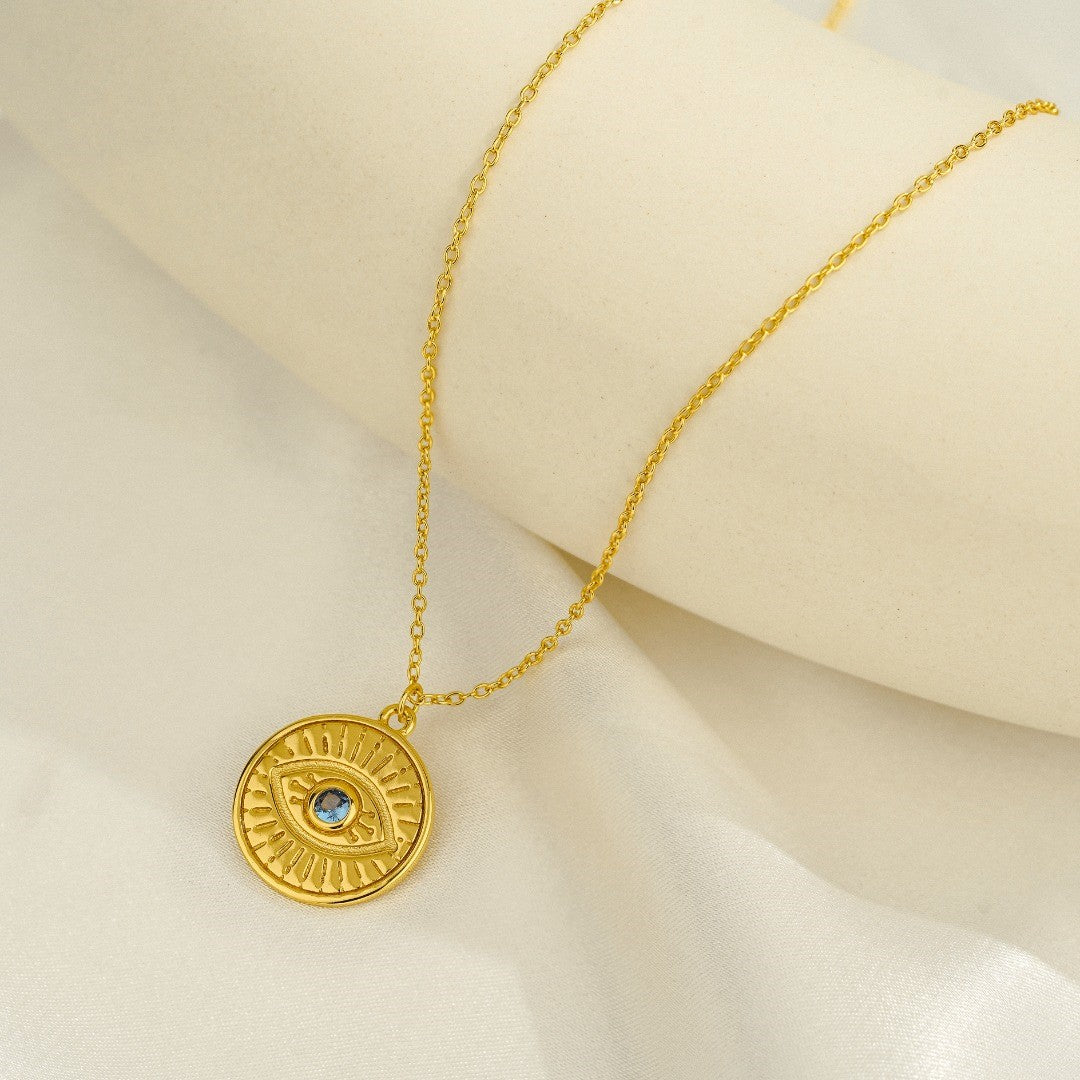 Talisman Evil Eye Coin Luck Pendant Necklace 18K Gold Vermeil - ScentiMelti Home Fragrance, Beauty & Gifts UK