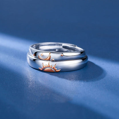 Moon and Sun Adjustable Silver Couple Promise his and hers Rings - ScentiMelti Home Fragrance, Beauty & Gifts UK