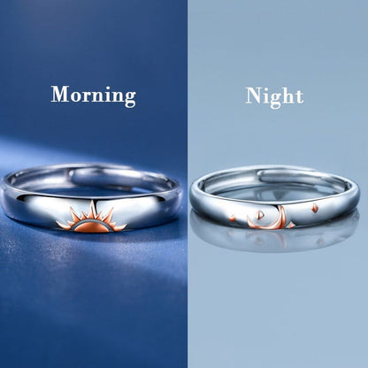 Moon and Sun Adjustable Silver Couple Promise his and hers Rings - ScentiMelti Home Fragrance, Beauty & Gifts UK