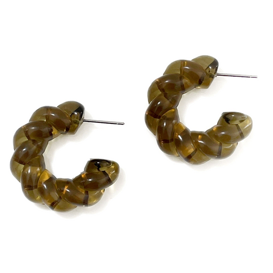 Kiki Khaki Acrylic Twist Earrings - ScentiMelti Home Fragrance, Beauty & Gifts UK