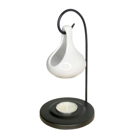 'Diana' Hanging Teardrop Wax Melt Oil Burner with black stand | WHITE