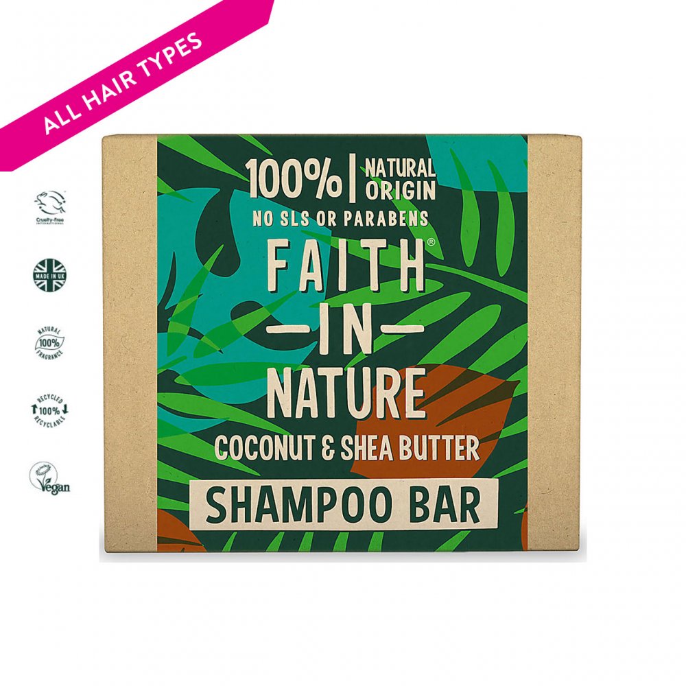 Faith in Nature Coconut and Shea Butter Shampoo Bar, 85g - ScentiMelti Home Fragrance, Beauty & Gifts UK