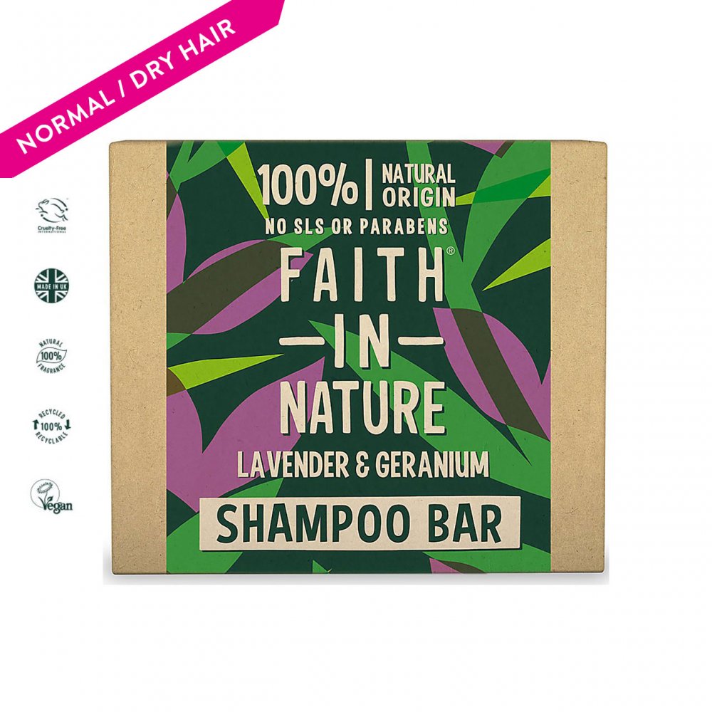 Faith in Nature Lavender & Geranium Shampoo Bar, 85g - ScentiMelti Home Fragrance, Beauty & Gifts UK