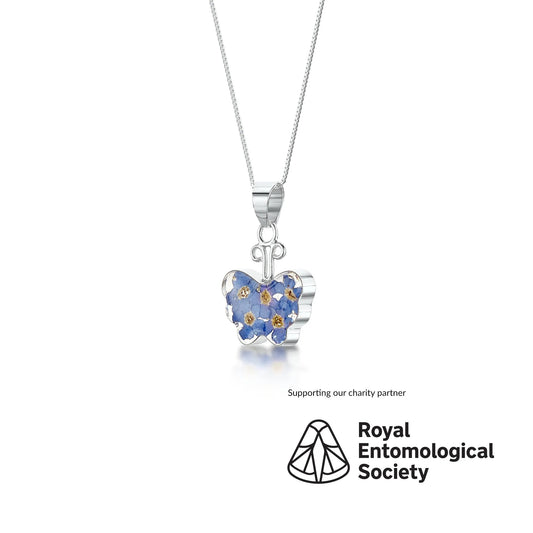 Forget-Me-Not Butterfly Sterling Silver Pendant Necklace - Real Flower Charm - ScentiMelti Home Fragrance, Beauty & Gifts UK