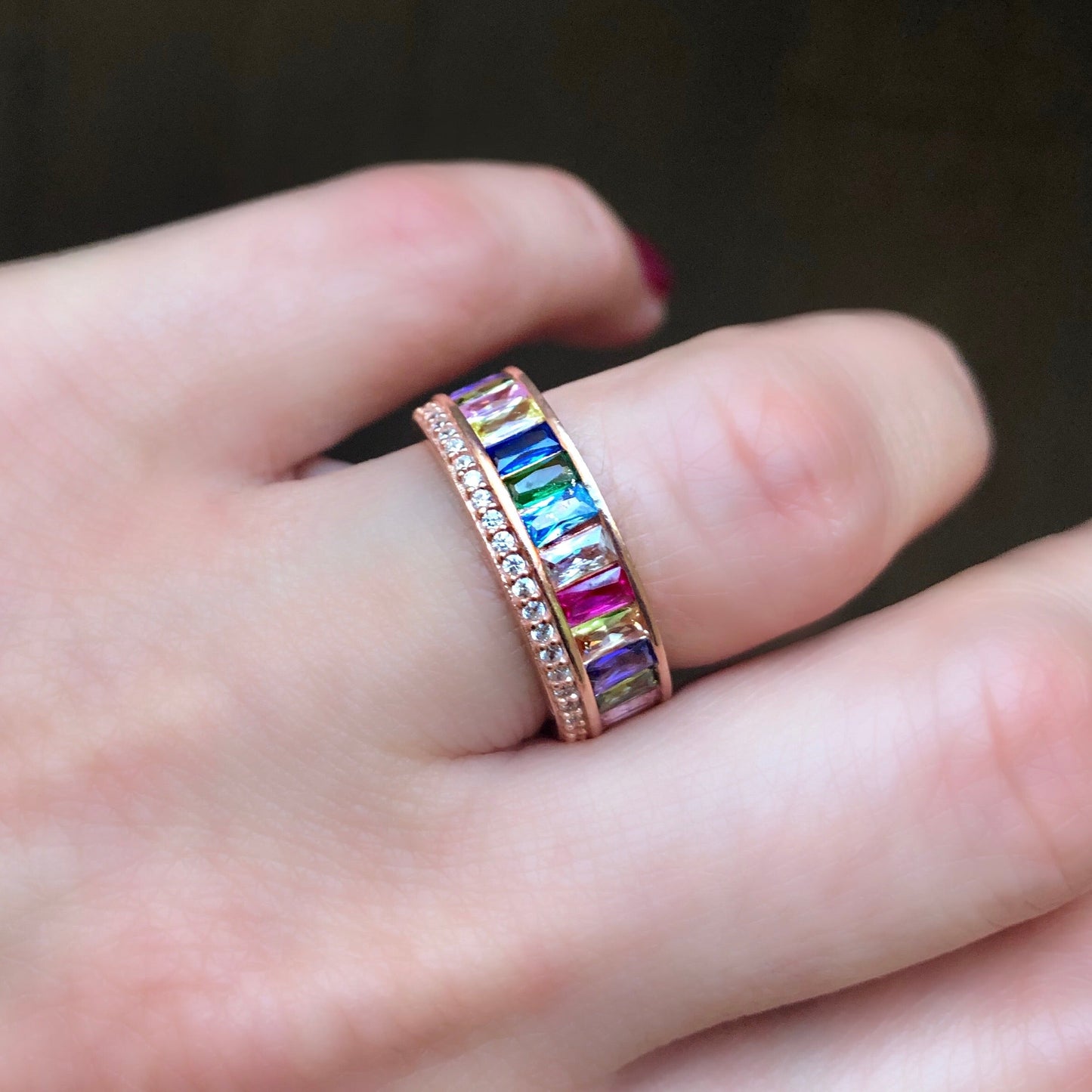 Sandwich rainbow ring with clear zircon - ScentiMelti Home Fragrance, Beauty & Gifts UK