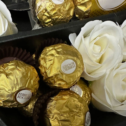 Ferrero Rocher Signature Chocolate Bouquet With Ivory Roses - ScentiMelti  Ferrero Rocher Signature Chocolate Bouquet With Ivory Roses