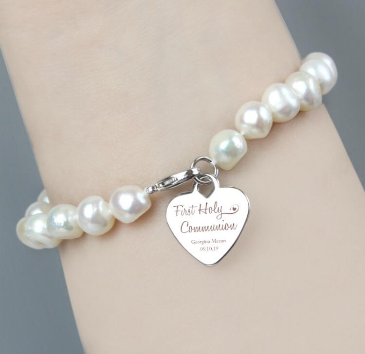 First Holy Communion Personalised White Freshwater Pearl Bracelet Sweetlea Gifts Ltd ScentiMelti Wax Melts