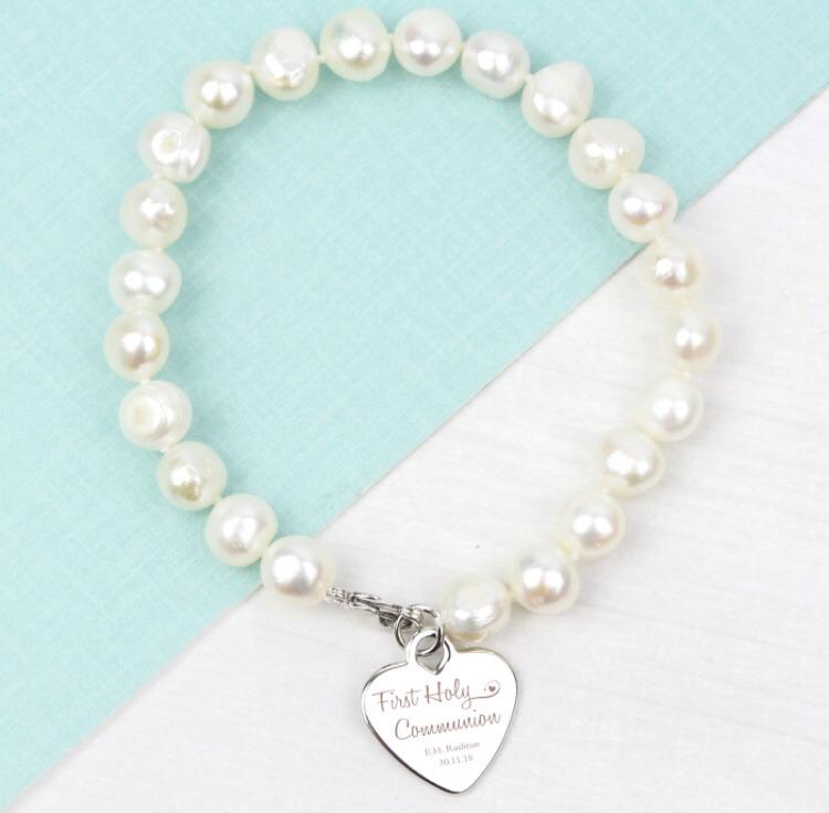 First Holy Communion Personalised White Freshwater Pearl Bracelet Sweetlea Gifts Ltd ScentiMelti Wax Melts