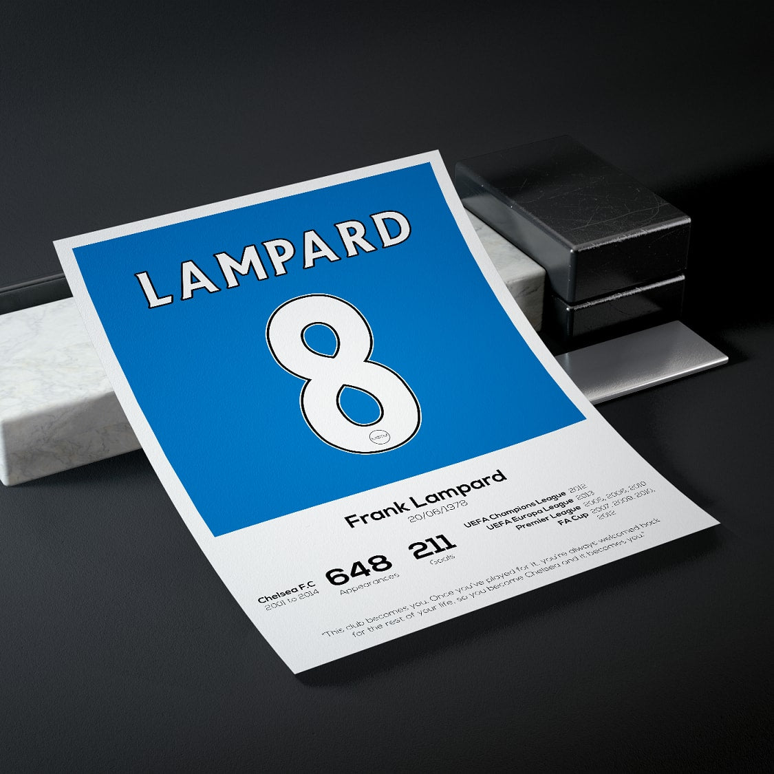 Frank Lampard Chelsea Legend Stats Print MOTM Football ScentiMelti Wax Melts