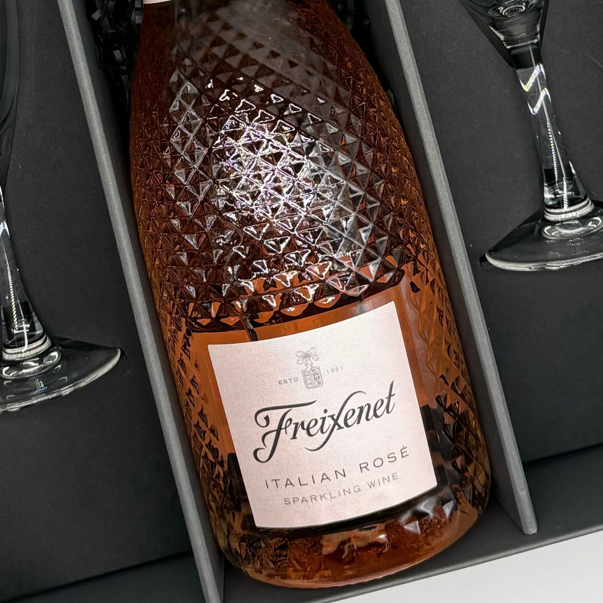 Freixenet Italian Sparkling Rose Extra Dry Wine 75cl 2 x Champagne flutes in Luxury Presentation Box - ScentiMelti Home Fragrance, Beauty & Gifts UK